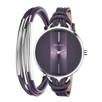 ELIXA 瑞士精品手錶 Finesse精巧時間皮繩系列X手環組合 葡萄紫38mm