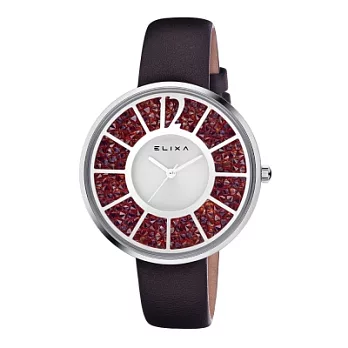 ELIXA 瑞士精品手錶 Finesse簡約晶鑽錶面幾何刻度系列 知性紅40mm