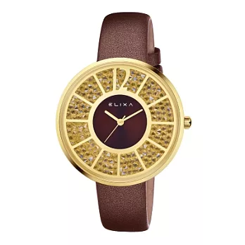 ELIXA 瑞士精品手錶 Finesse簡約晶鑽錶面幾何刻度系列 奢華金40mm
