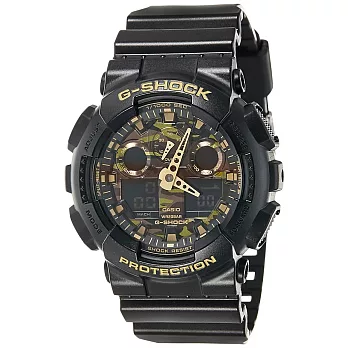 【CASIO】卡西歐 G-SHOCK系列 炫黑迷彩風格雙顯電子錶(黑 GA-100CF-1A9)