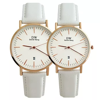 Daniel Wang DW-3181 玫針刻度日期小窗氣質皮帶錶 - 白帶 大型