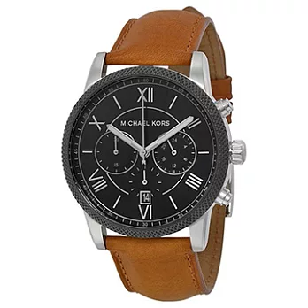 MICHAEL KORS雙眼計時皮革錶帶男錶-黑/咖啡(現貨+預購)黑/咖啡