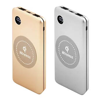 IS愛思 Qi-A08 數字顯示鋁合金行動電源 電量顯示 雙USB輸出 無線充電盤銀