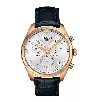 TISSOT PR100 經典的美學工匠計時優質時尚腕錶-玫瑰金/41mm-T1014173603100