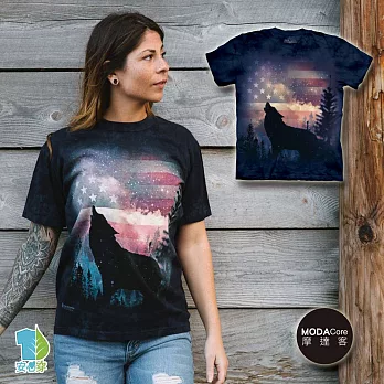 【摩達客】(預購)美國進口The Mountain 愛國狼嚎 純棉環保藝術中性短袖T恤兒童S