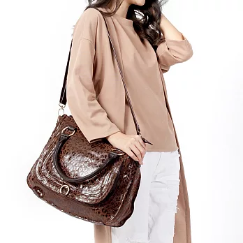 【福利品】CHENSON真皮專業氣質款OL斜背包 咖(LAL48244-DB)