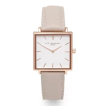 Elie Beaumont 英國時尚手錶 BAYSWATER系列 白錶盤x玫瑰金錶框x褐色皮革錶帶28mm