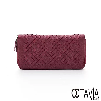 OCTAVIA 真皮 - CHECKMATE 牛皮棋盤編織全拉式長夾 - 腮紅粉