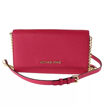 MICHAEL KORS 防刮皮革LOGO多卡夾側背包-桃紅(現貨+預購)桃紅