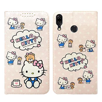 三麗鷗授權 Hello Kitty貓 ASUS Zenfone 5Z ZS620KL 粉嫩系列彩繪磁力皮套(小熊) 有吊飾孔