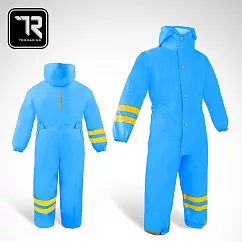 【TDN】台灣無毒材質兒童連身雨衣 超輕量連身褲前開雨衣ED4036水藍加長型