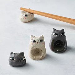 有種創意 ─ 日本美濃燒 ─ 陶製手作筷架 ─ 貓咪雙件組(4選2)貓咪就座─白+貓臉─白