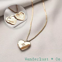 Wanderlust+Co 澳洲品牌 鑲鑽相本愛心項鍊 金色亮面款 Heart Locket