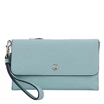 COACH 三層荔枝皮革手拿包-水藍