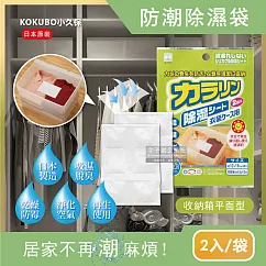 日本kokubo小久保─可重複使用抽屜衣櫃防潮除濕袋1袋(除濕包變色版) 收納箱平面型(綠色)2入/袋