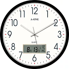 A─ONE TG─0254 靜音 LCD雙顯示 日期/星期 同時顯示 掛鐘 時鐘 台製 黑色