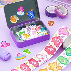 彩虹熊 Care Bears 彩色鐵盒 造型貼紙60入 咕卡 裝飾 愛心熊 護理熊 紫色熊