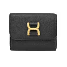 Chloe新款Marcie 金屬LOGO 小牛皮三折短夾- 黑色