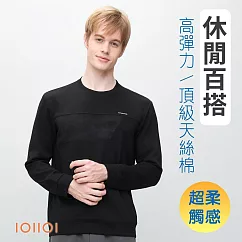 IOIIOI歐洲貴族 長袖圓領衫 T恤 胸前迷彩渲染工藝 舒適好穿天絲棉 M 黑色