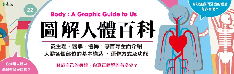 各式圖表解析，從生理、醫學、遺傳、感官等認識人體各個部位構造及運作方式。