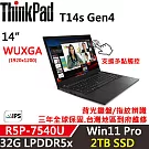 ★硬碟升級★【Lenovo】聯想 ThinkPad T14s Gen4 14吋 觸控商務筆電 三年保固 R5P 7540U/32G/2TB/W11P