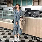 【Jilli~ko】繫帶造型碎花連衣裙 J8282 M─L  M 藍色