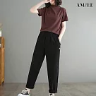 【AMIEE】簡約高腰寬鬆直筒長褲(KDP─6228) M 黑色
