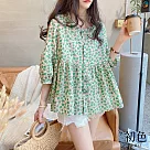 【初色】韓版寬鬆圓領燈籠袖碎花襯衫─共2色─62076(M─2XL可選) M 綠色