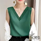 【初色】純色大碼緞面感V領吊帶內搭背心上衣─共5色─62432(M─2XL可選) XL 綠色