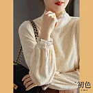 【初色】浪漫蕾絲提花半高領上衣─杏色─91508(M─XL可選) M 杏色
