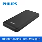 【Philips 飛利浦】10000mAh 18WPD/QC快充2孔輸出行動電源 LED顯示(DLP1813/96) 黑色