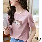 【初色】圓領花朵印花休閒T恤上衣─粉色─66729(M─2XL可選) M 粉色