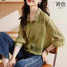 【初色】翻領素色薄款單排扣防曬休閒外套─共2色─68285(M─2XL可選) M 綠色