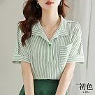 【初色】撞色條紋蝙蝠袖雪紡T恤上衣─綠白條紋─67486(M─2XL可選) M 綠白條紋