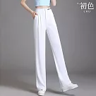 【初色】冰絲透氣寬鬆垂感休閒直筒褲闊腿褲長褲─共2色─68791(M─2XL可選) M 白色