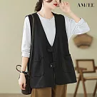 【AMIEE】復古多層次百搭工裝背心(3色/M─2XL/KDCQ─720) M 黑色