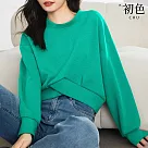 【初色】圓領長袖不規則下擺短版T恤上衣─綠色─30449(M─2XL可選) M 綠色