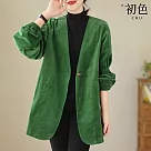 【初色】復古高級西裝感燈籠袖設計長袖外套─綠色─30988(M─2XL可選) M 綠色
