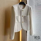 【初色】小香風圓領長袖粗花呢口袋西裝短版外套─共2色─31257(M─2XL可選) XL 白色