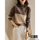 【Jilli~ko】洋氣針織衫女半高領色塊條紋寬鬆毛衣 J11278 FREE 卡其
