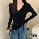 【Jilli~ko】V領抽繩不規則針織衫女內搭設計感上衣 J11290 FREE 黑色