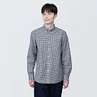 【MUJI 無印良品】男有機棉水洗牛津布扣領長袖襯衫 M 深藍格紋