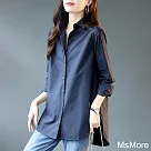 【MsMore】 藍色純色長袖襯衫棉質新款休閒寬鬆氣質長袖中長版上衣# 120811 2XL 藍色