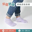 【Morino摩力諾】台製除臭襪─抑菌防臭網織透氣船襪─男女襪─足弓襪 ─M 淺紫