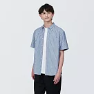 【MUJI 無印良品】男有機棉水洗牛津布扣領短袖襯衫 M 深藍直紋