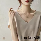 【Lockers 木櫃】夏季顯瘦桑蠶絲V領針織T恤 L113052701 M 杏色