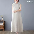 【AMIEE】日系無袖棉麻連身裙洋裝(KDDY─7080) 2XL 麻色