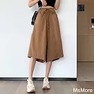 【MsMore】 闊腿褲七分高腰垂感寬鬆天絲洗水休閒薄涼爽裙褲# 122427 M 咖色