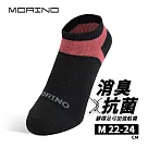 【MORINO摩力諾】99.9%抑菌除臭襪 腳踝足弓保護運動襪 船襪─黑紅M