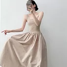 【AnZa】羅紋背心拼接大擺洋裝連身裙(2色) FREE 杏色